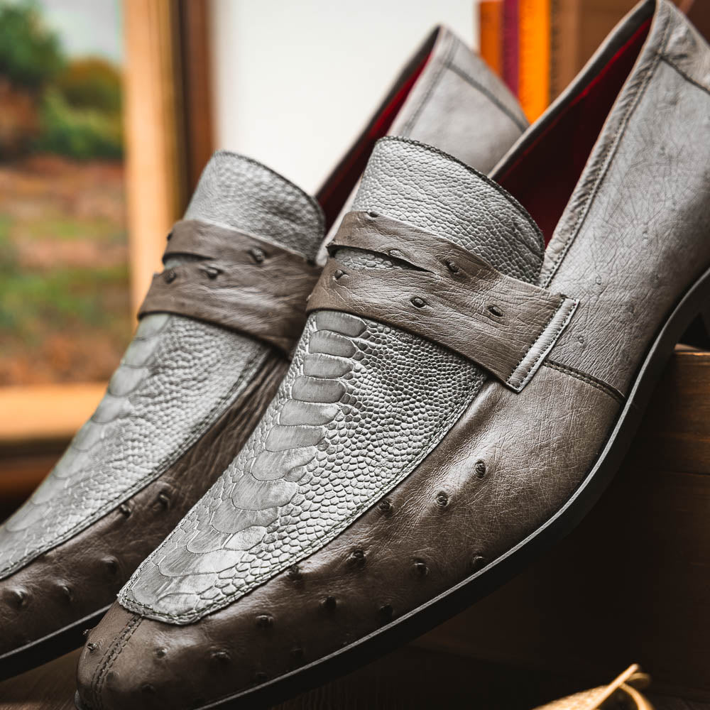Marco Di Milano genuine ostrich leg and ostrich quill Shoes Fangio Serpentine Gray