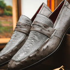Marco Di Milano genuine ostrich leg and ostrich quill Shoes Fangio Serpentine Gray