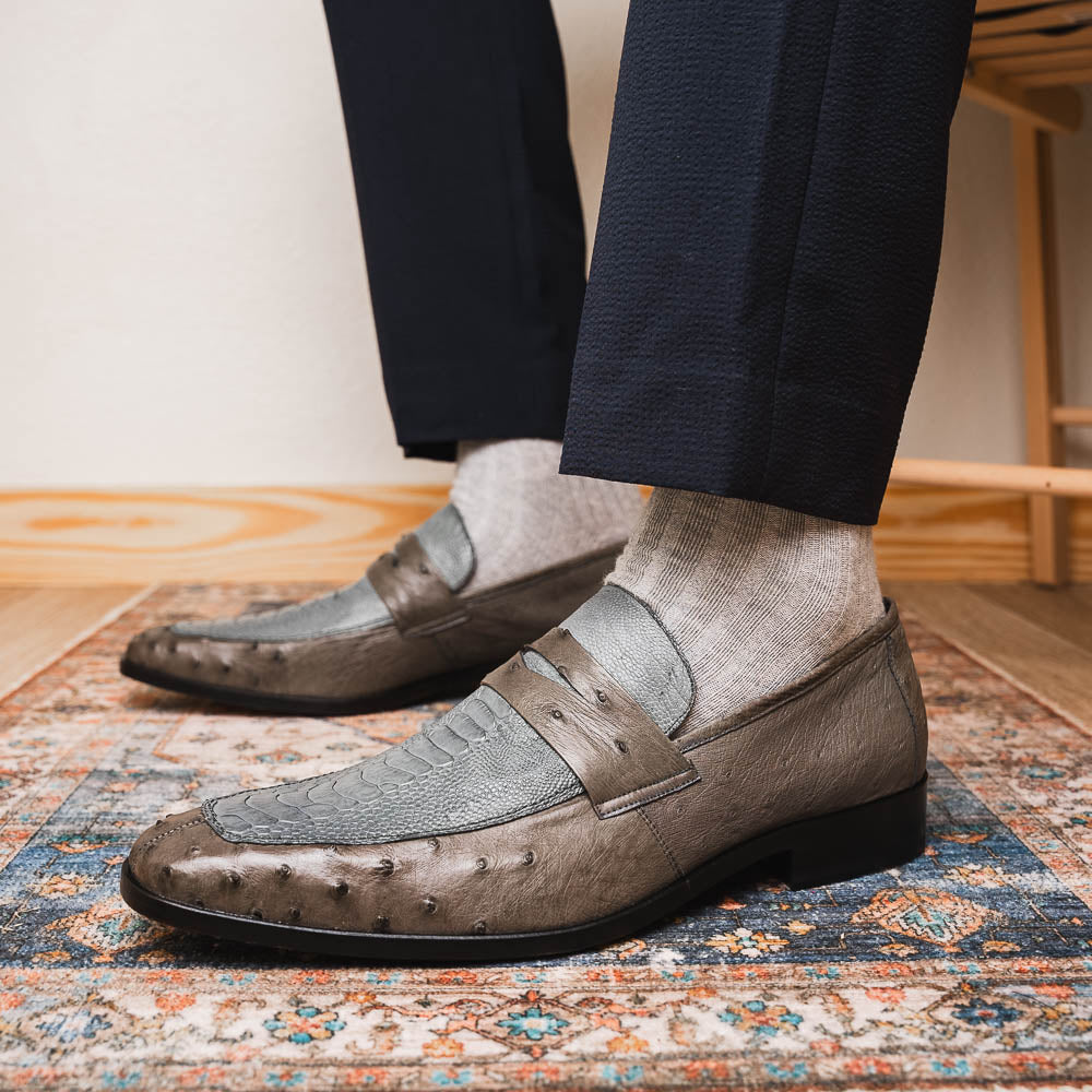 Marco Di Milano genuine ostrich leg and ostrich quill Shoes Fangio Serpentine Gray