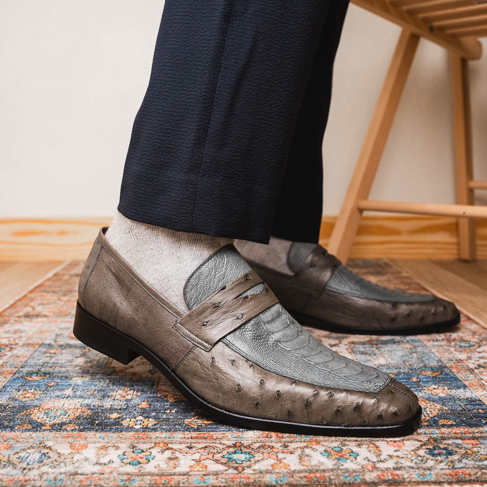 Marco Di Milano genuine ostrich leg and ostrich quill Shoes Fangio Serpentine Gray