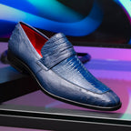 Fangio Classic Penny Loafer Genuine Ostrich Leg & Quill Shoes Denim Blue