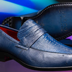 Fangio Classic Penny Loafer Genuine Ostrich Leg & Quill Shoes Denim Blue
