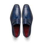 Fangio Classic Penny Loafer Genuine Ostrich Leg & Quill Shoes Denim Blue