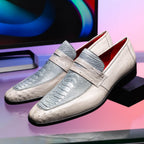 Fangio Men's Dress Shoes Penny Loafer Ostrich Leg Quill Gray