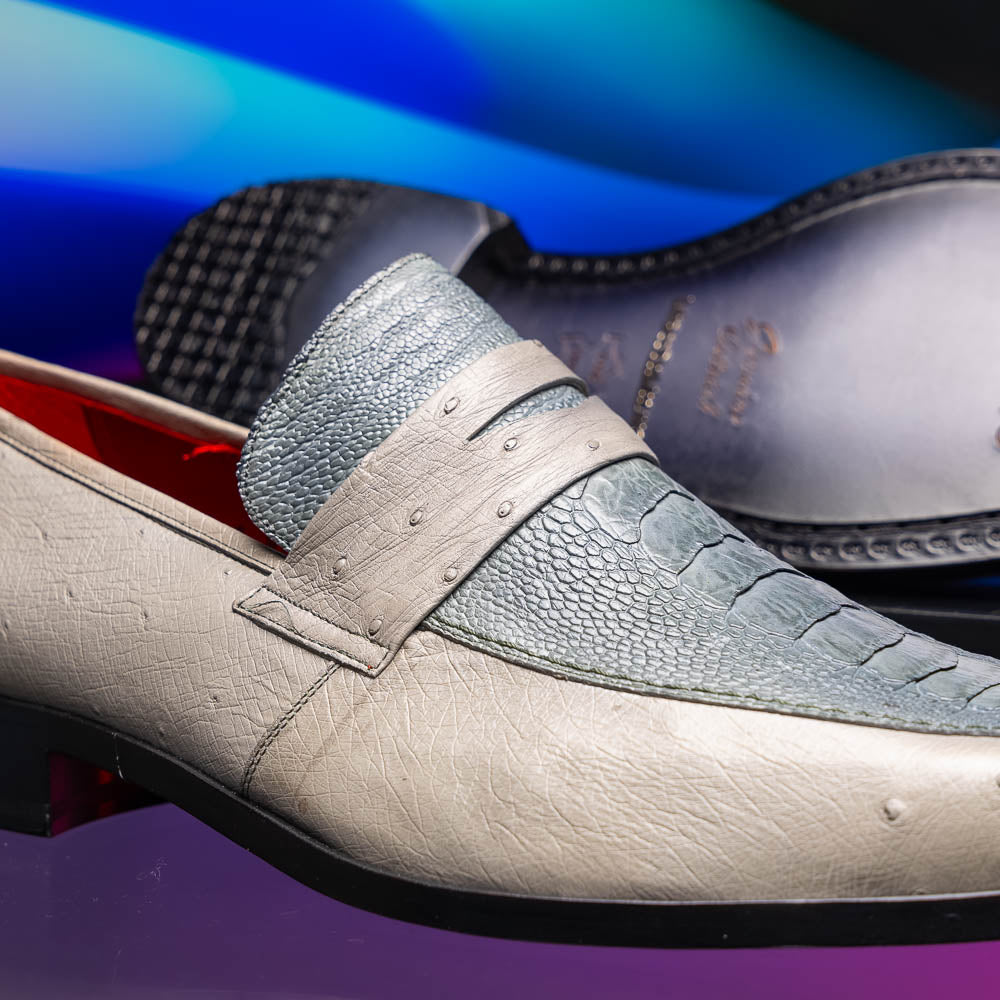 Fangio Men's Dress Shoes Penny Loafer Ostrich Leg Quill Gray