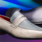 Fangio Men's Dress Shoes Penny Loafer Ostrich Leg Quill Gray
