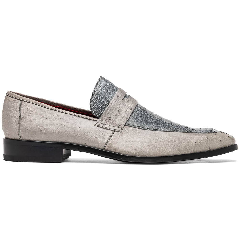 Fangio Men's Dress Shoes Penny Loafer Ostrich Leg Quill Gray