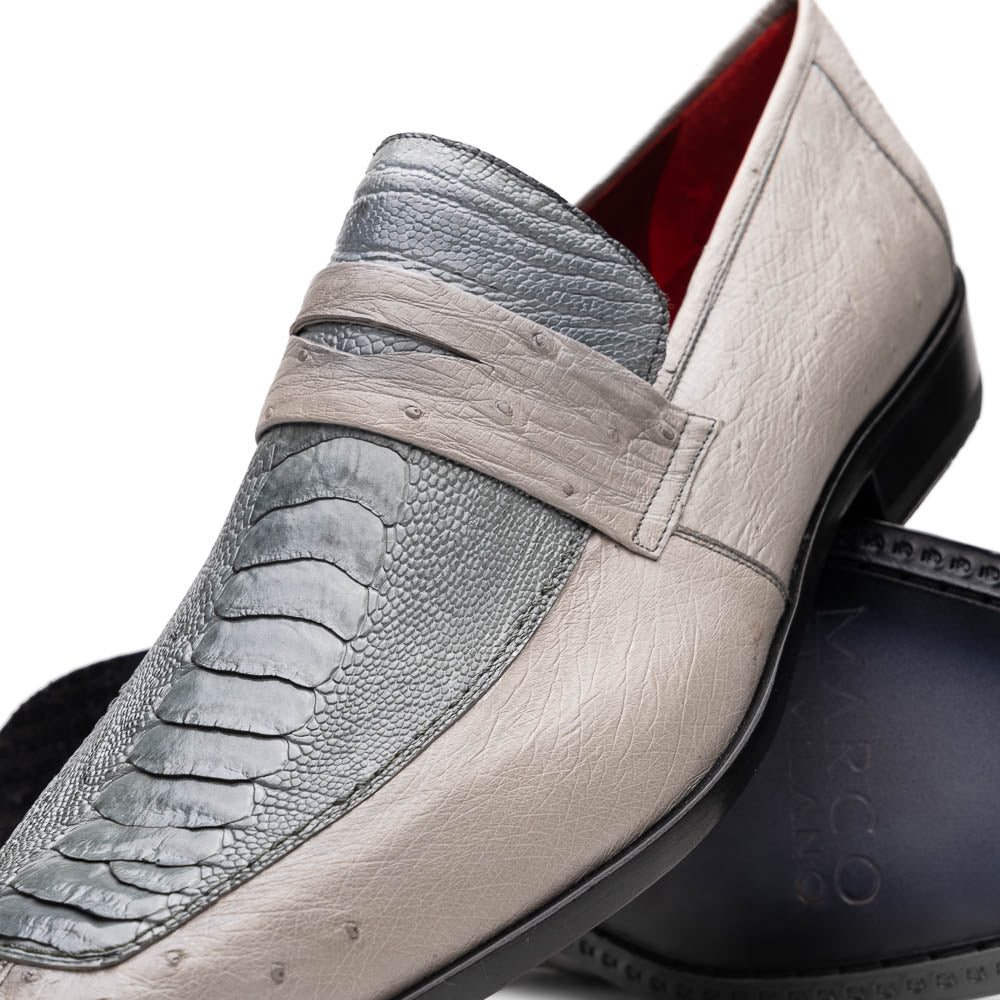 Fangio Men's Dress Shoes Penny Loafer Ostrich Leg Quill Gray