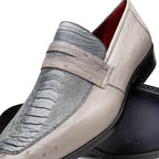 Fangio Men's Dress Shoes Penny Loafer Ostrich Leg Quill Gray