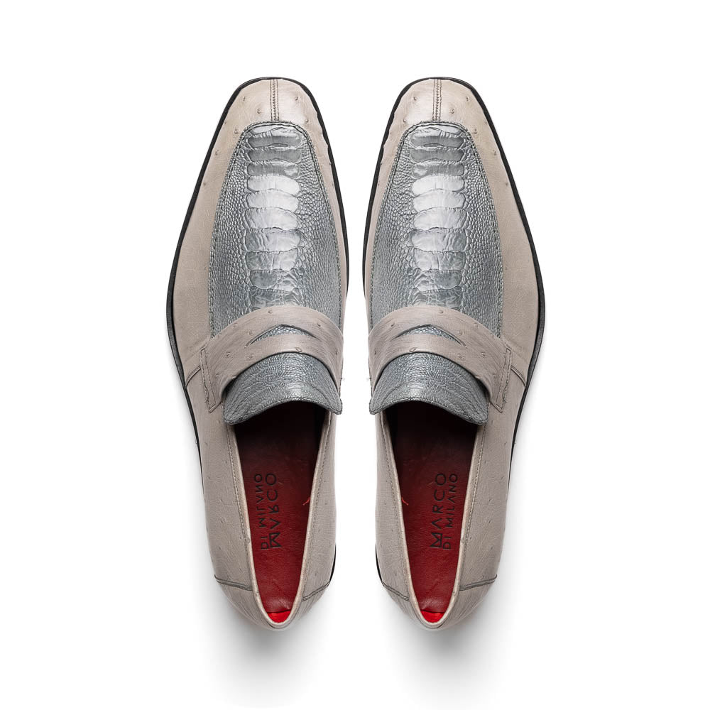 Fangio Men's Dress Shoes Penny Loafer Ostrich Leg Quill Gray