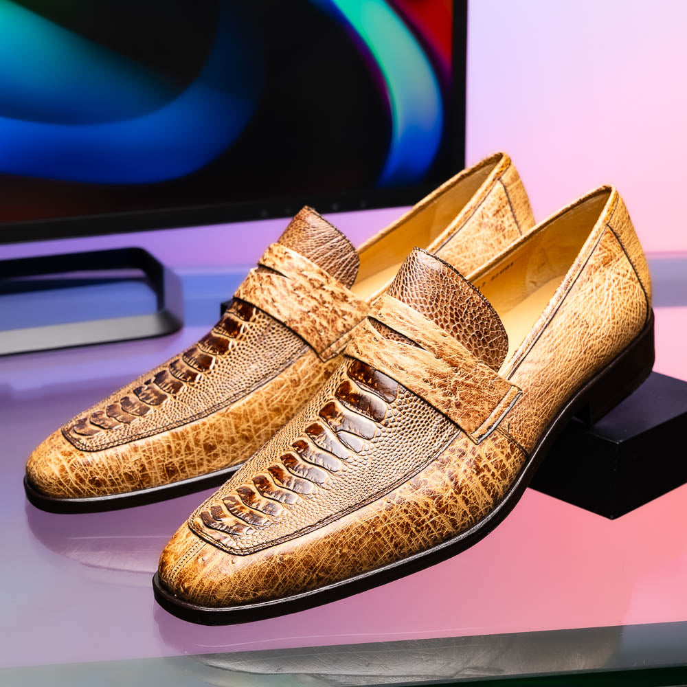 Fangio Classic Penny Loafer Genuine Ostrich Leg Quill Shoes Orix