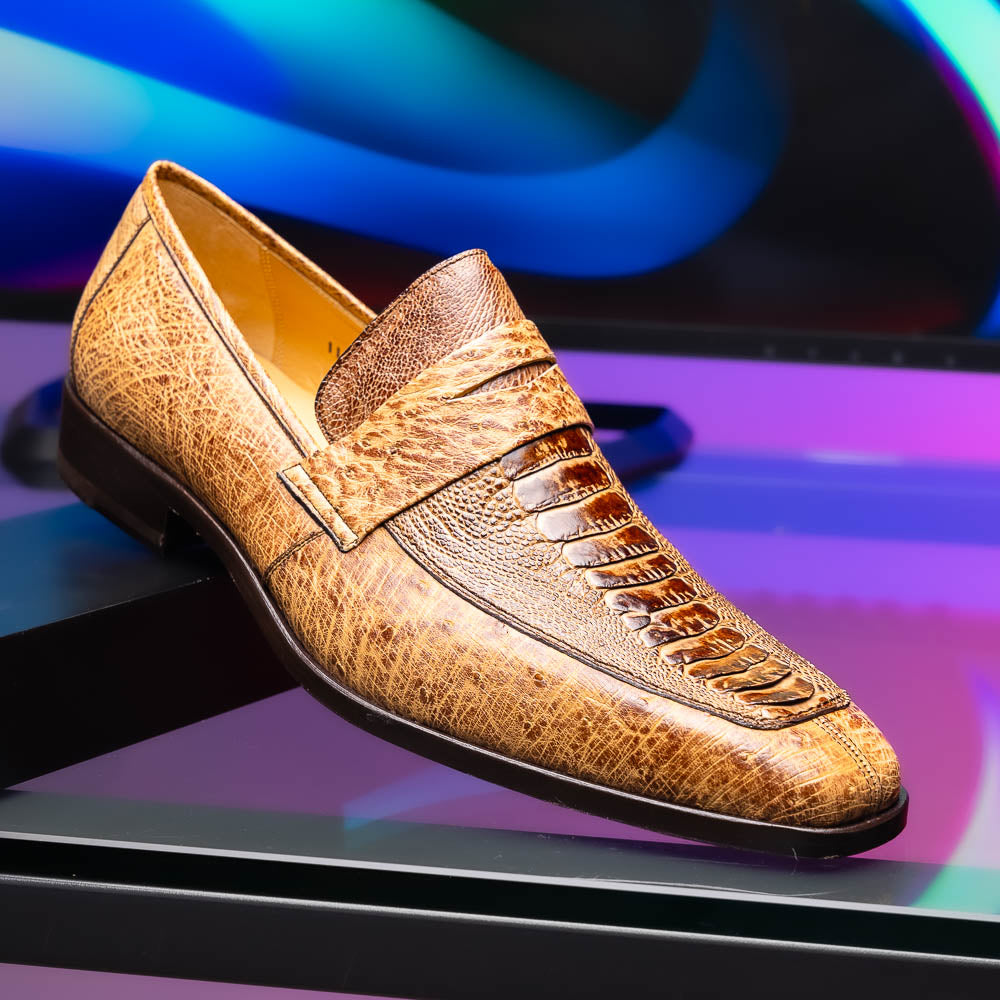 Fangio Classic Penny Loafer Genuine Ostrich Leg Quill Shoes Orix