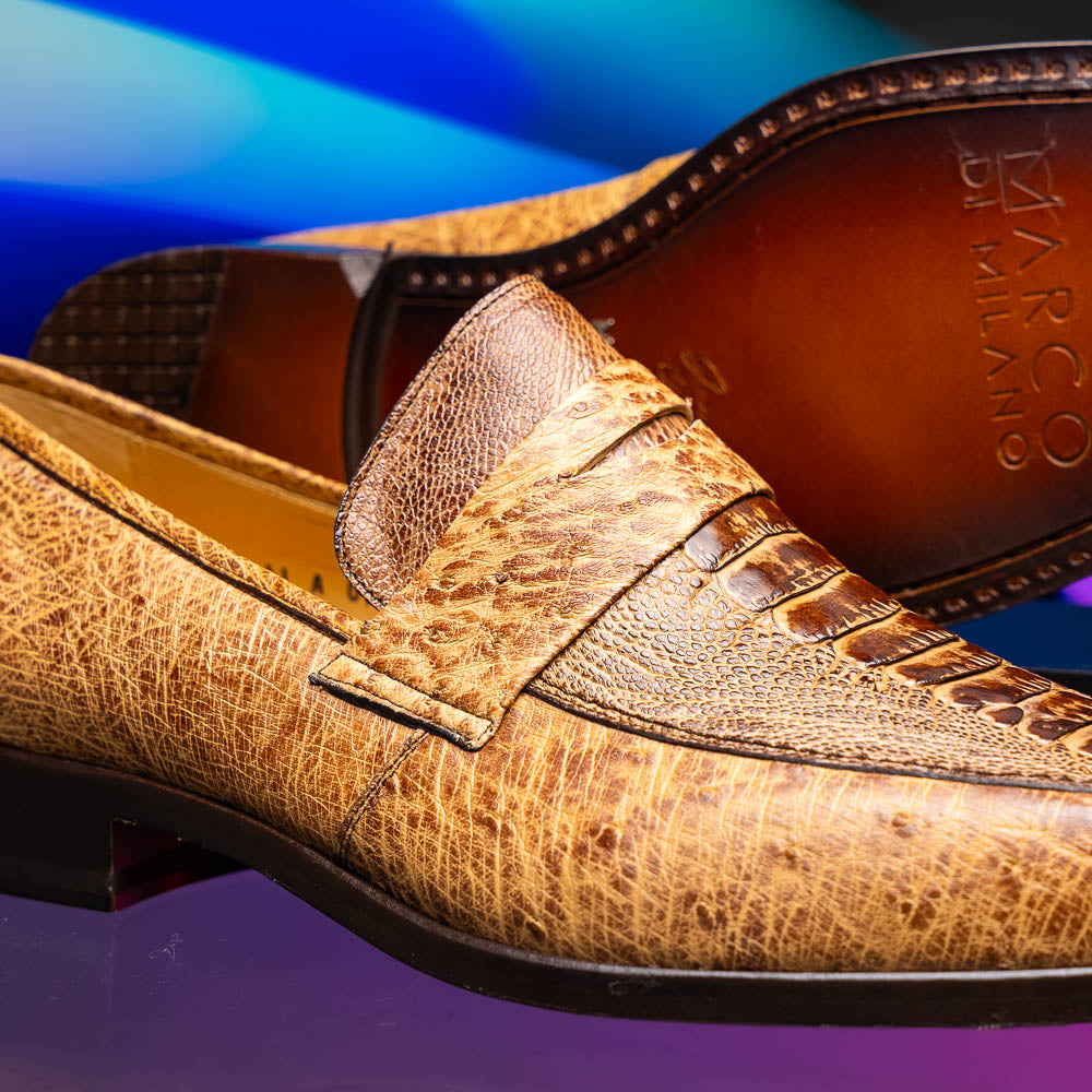 Fangio Classic Penny Loafer Genuine Ostrich Leg Quill Shoes Orix
