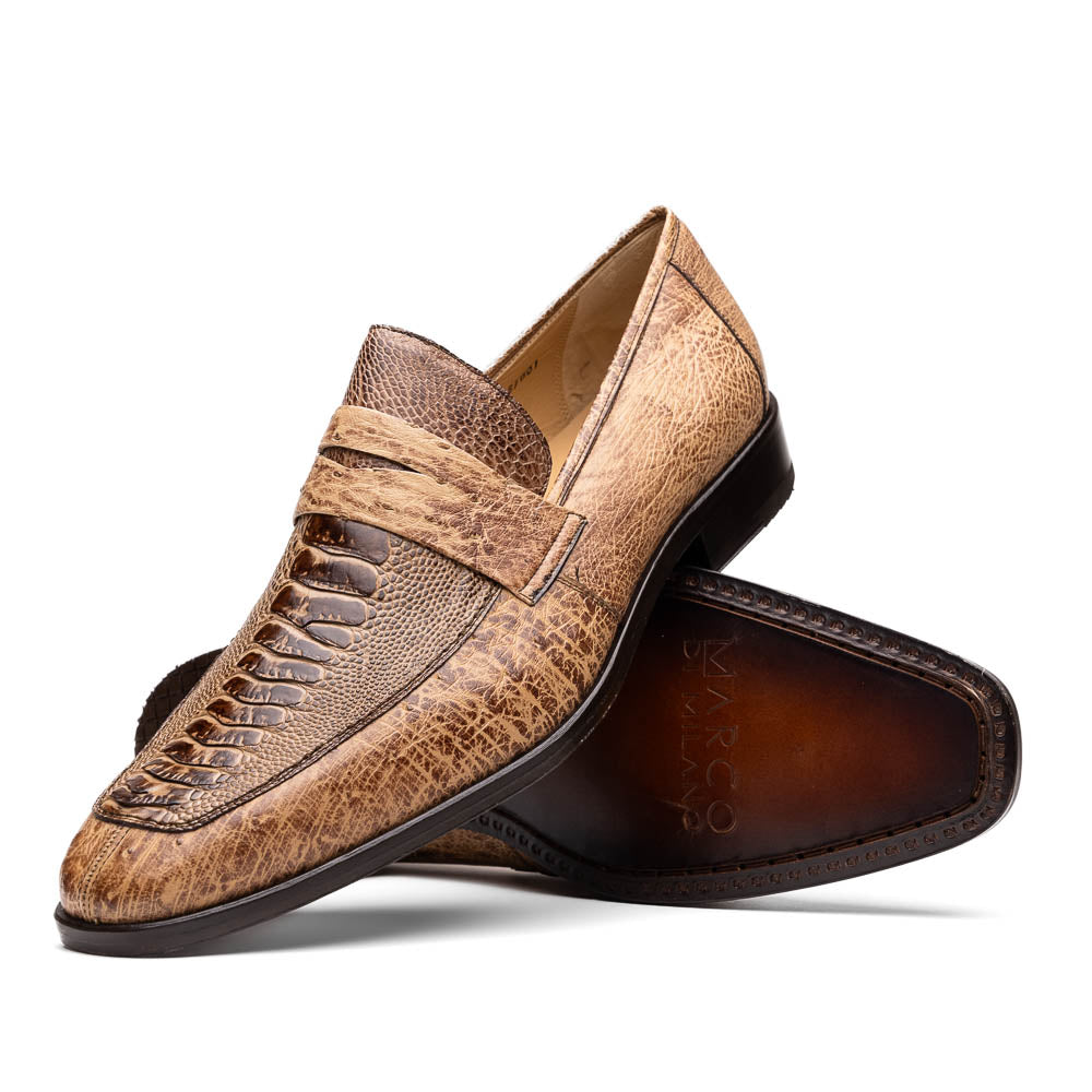 Fangio Classic Penny Loafer Genuine Ostrich Leg Quill Shoes Orix