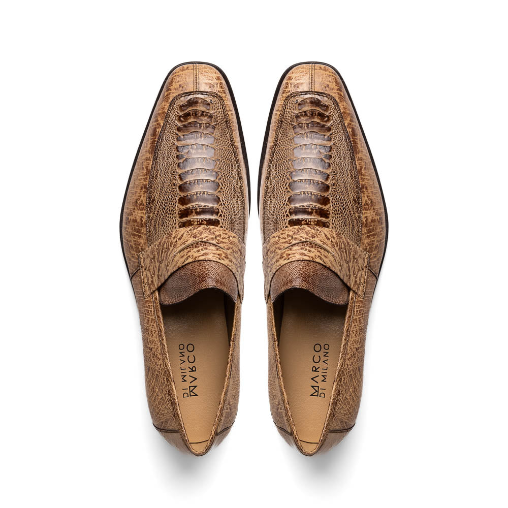 Fangio Classic Penny Loafer Genuine Ostrich Leg Quill Shoes Orix