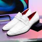 Fangio Classic Penny Loafer Genuine Ostrich Quill Shoes  White