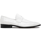 Fangio Classic Penny Loafer Genuine Ostrich Quill Shoes  White