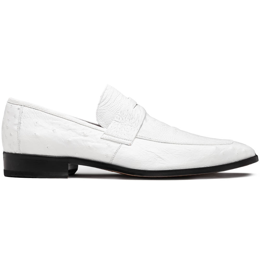 Fangio Classic Penny Loafer Genuine Ostrich Quill Shoes  White