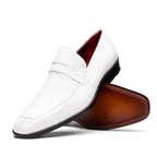 Fangio Classic Penny Loafer Genuine Ostrich Quill Shoes  White