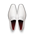 Fangio Classic Penny Loafer Genuine Ostrich Quill Shoes  White