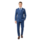 Men's Fabio Matteo Turkish Suit Fine Super 160's Italian Wool FB222 #04 Blue Plaid