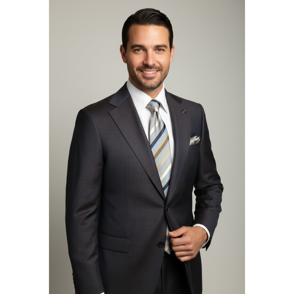 Men's Fabio Matteo Turkish Suit Extra Fine Super 160's Italian Wool FB222 #18 Brown/Blue