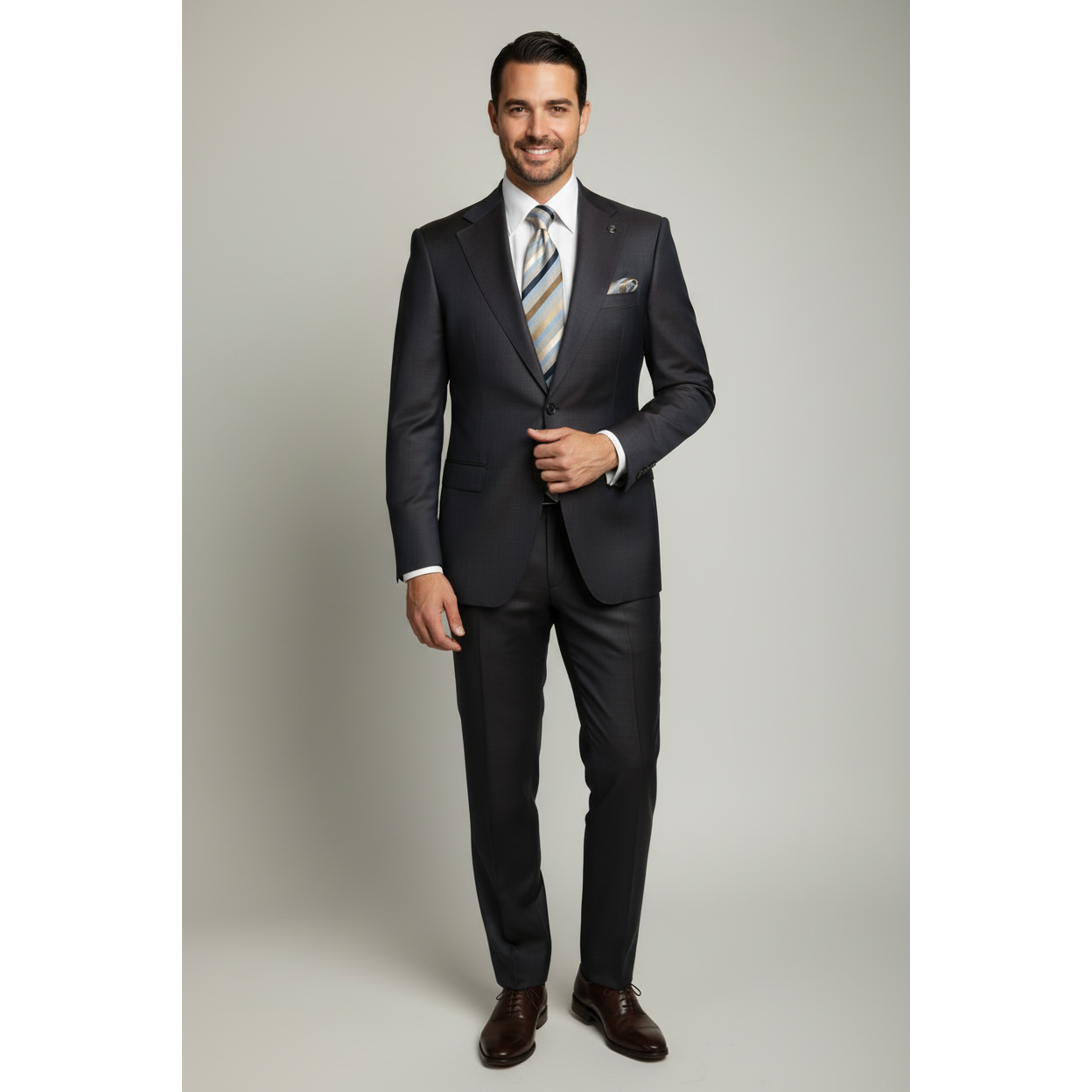 Men's Fabio Matteo Turkish Suit Extra Fine Super 160's Italian Wool FB222 #18 Brown/Blue