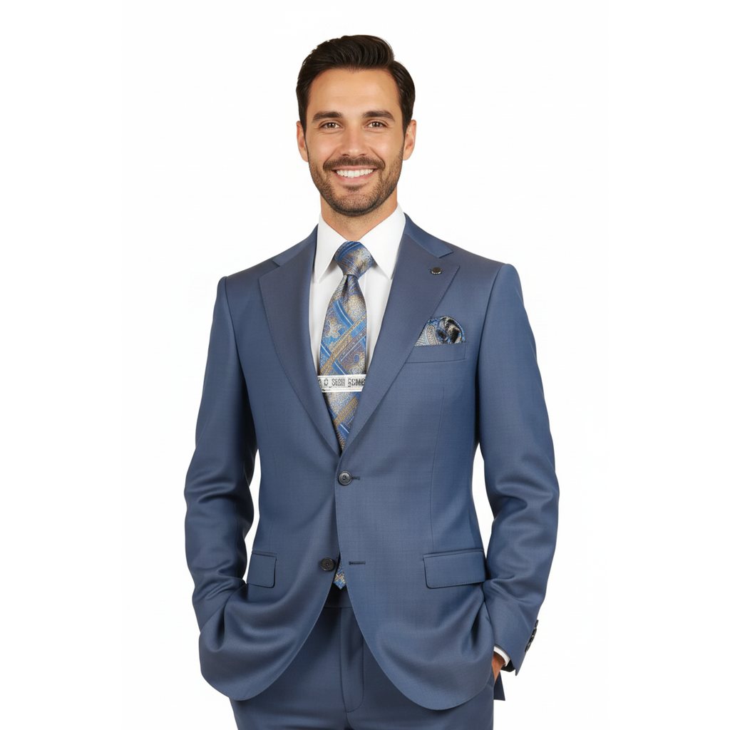 Men's Fabio Matteo Turkish Suit Extra Fine Super 160's Italian Wool FB222 #22 Blue/Brown