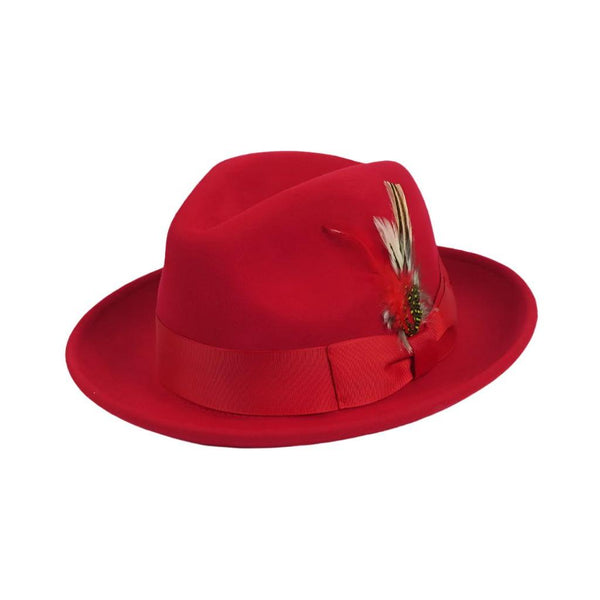 Men's Milani Wool Fedora Hat Soft Crushable Lined FD219 Fire Red