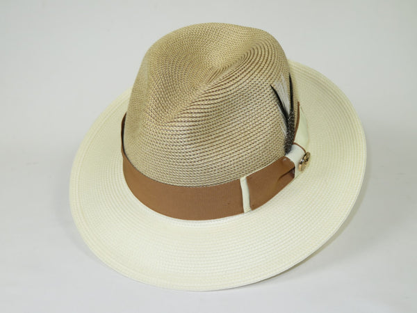 Men's Milani Straw Braided Fedora Hat Soft Crushable FDS-006 Ivory/Cognac