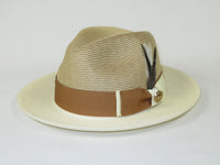 Men's Milani Straw Braided Fedora Hat Soft Crushable FDS-006 Ivory/Cognac