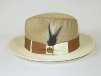 Men's Milani Straw Braided Fedora Hat Soft Crushable FDS-006 Ivory/Cognac