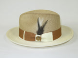 Men's Milani Straw Braided Fedora Hat Soft Crushable FDS-006 Ivory/Cognac