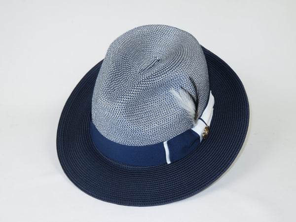 Men's Milani Straw Braided Fedora Hat Soft Crushable FDS-006 Navy/White