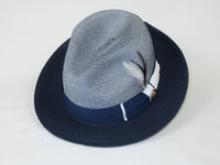 Men's Milani Straw Braided Fedora Hat Soft Crushable FDS-006 Navy/White