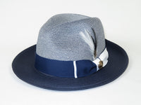 Men's Milani Straw Braided Fedora Hat Soft Crushable FDS-006 Navy/White