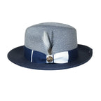 Men's Milani Straw Braided Fedora Hat Soft Crushable FDS-006 Navy/White