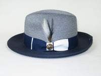 Men's Milani Straw Braided Fedora Hat Soft Crushable FDS-006 Navy/White