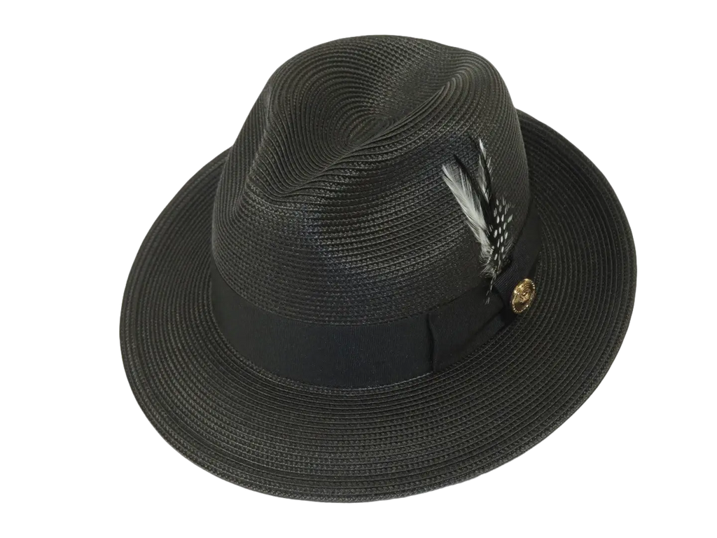 Men's Milani Straw Braided Fedora Hat Soft Crushable FDS-002 Solid Black