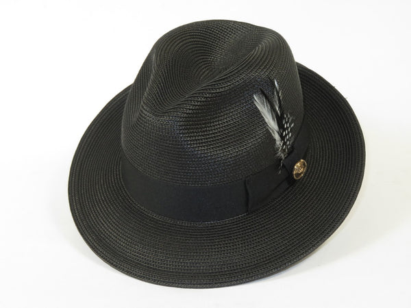 Men's Milani Straw Braided Fedora Hat Soft Crushable FDS-002 Solid Black