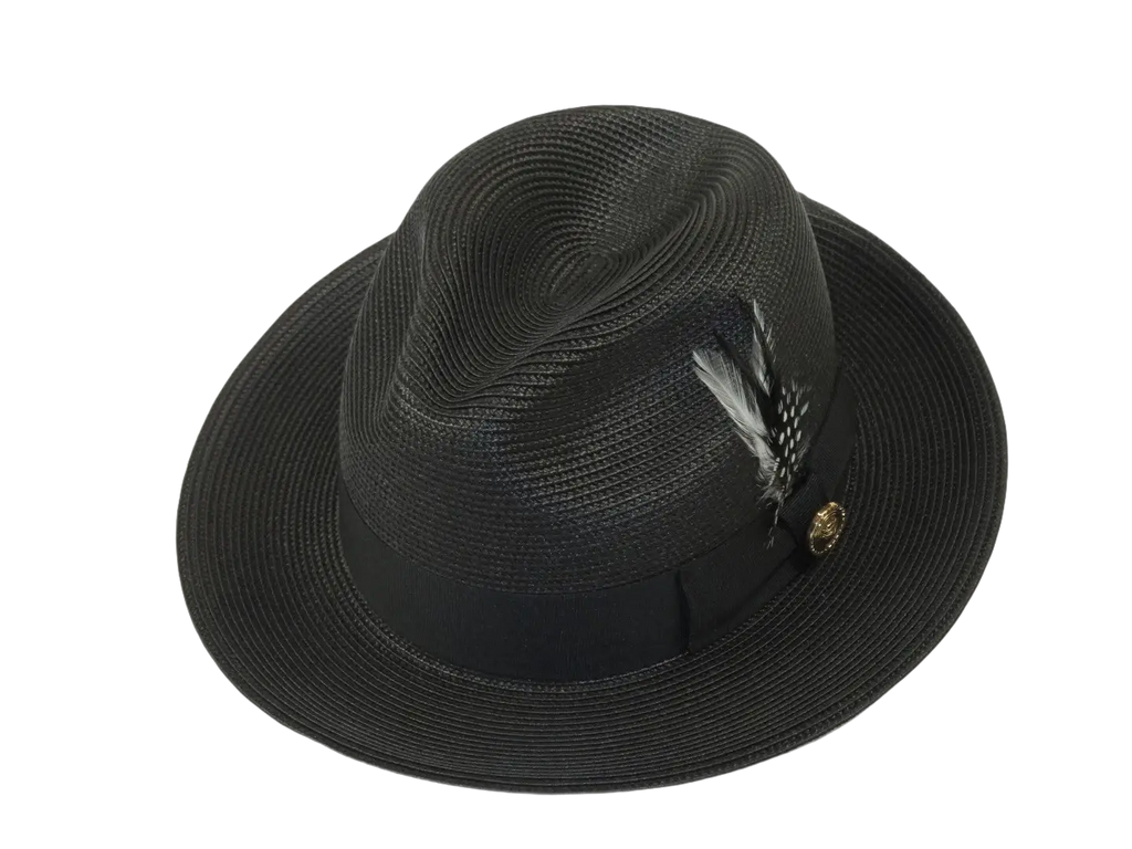 Men's Milani Straw Braided Fedora Hat Soft Crushable FDS-002 Solid Black