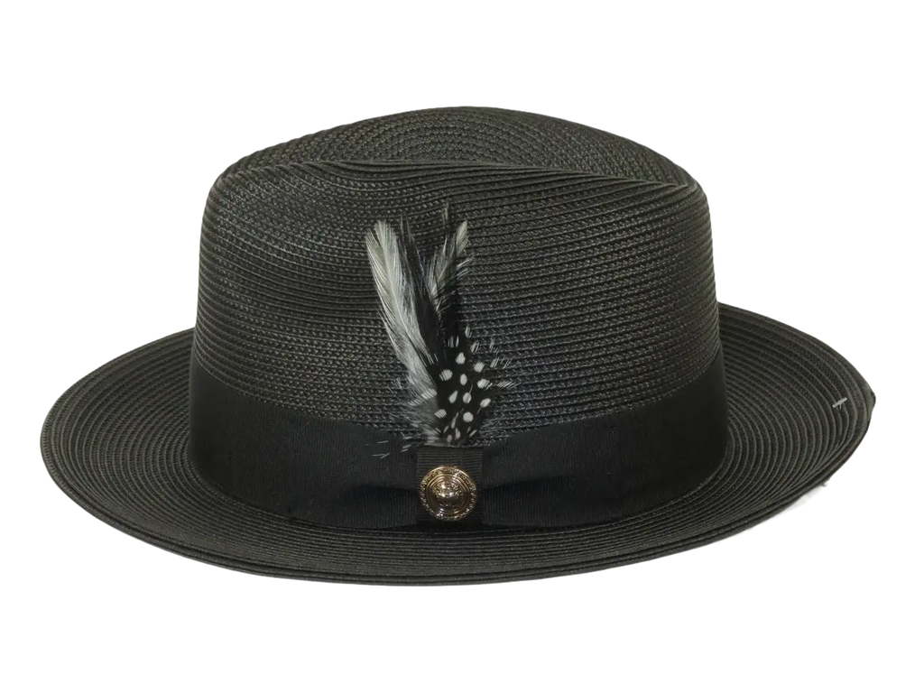 Men's Milani Straw Braided Fedora Hat Soft Crushable FDS-002 Solid Black