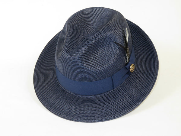 Men's Milani Straw Braided Fedora Hat Soft Crushable FDS-002 Solid Navy