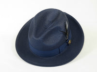 Men's Milani Straw Braided Fedora Hat Soft Crushable FDS-002 Solid Navy