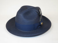 Men's Milani Straw Braided Fedora Hat Soft Crushable FDS-002 Solid Navy