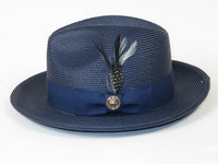 Men's Milani Straw Braided Fedora Hat Soft Crushable FDS-002 Solid Navy