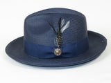 Men's Milani Straw Braided Fedora Hat Soft Crushable FDS-002 Solid Navy