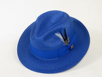 Men's Milani Straw Braided Fedora Hat Soft Crushable FDS-002 Solid Royal Blue