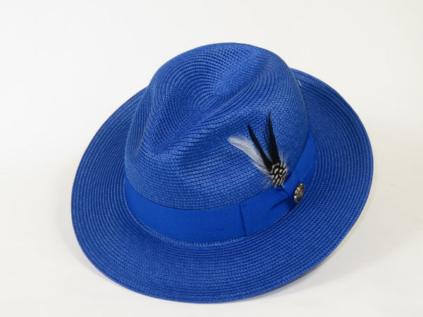 Men's Milani Straw Braided Fedora Hat Soft Crushable FDS-002 Solid Royal Blue