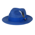 Men's Milani Straw Braided Fedora Hat Soft Crushable FDS-002 Solid Royal Blue